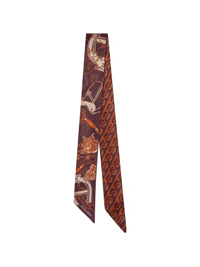 Aigner Logo-print Equestrian-motif Scarf In Brown