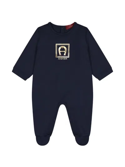 Aigner Logo-print Footed Babygrow In Blue