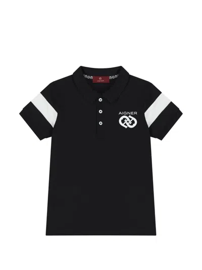 Aigner Kids' Logo-print Panelled Polo Shirt In 블랙