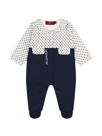 Aigner Babies' Logo-print Panelled Romper In Blue