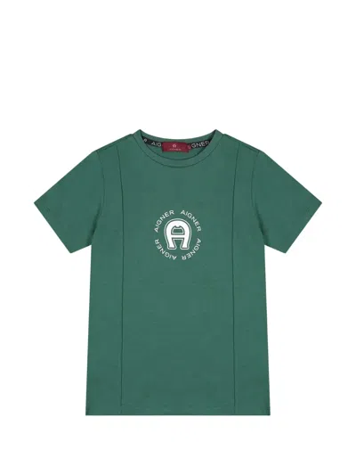 Aigner Kids' Logo-print Panelled T-shirt In Green