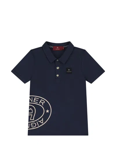 Aigner Kids' Logo-print Polo Shirt In 블루