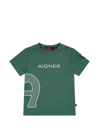 Aigner Babies' Logo-print Press-stud T-shirt In Green