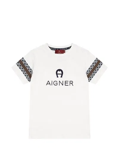 Aigner Kids' 로고 프린트 반소매 티셔츠 In 화이트