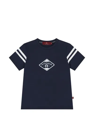 Aigner Babies' Logo-print Striped-sleeve T-shirt In Blue
