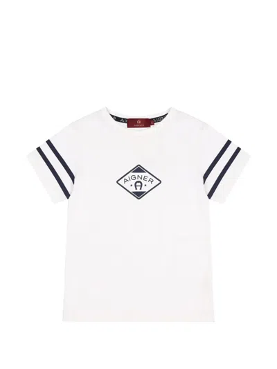 Aigner Kids' Logo-print Striped-sleeve T-shirt In White