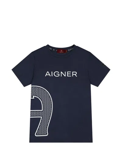 Aigner Kids' Logo-print T-shirt In Blue