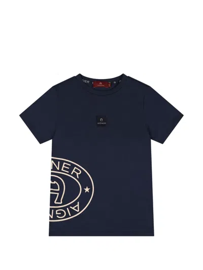 Aigner Kids' Logo-print T-shirt In Blue