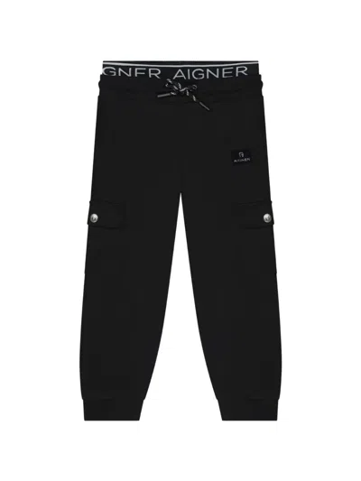 Aigner Kids' 로고 웨이스트밴드 트랙팬츠 In 블랙