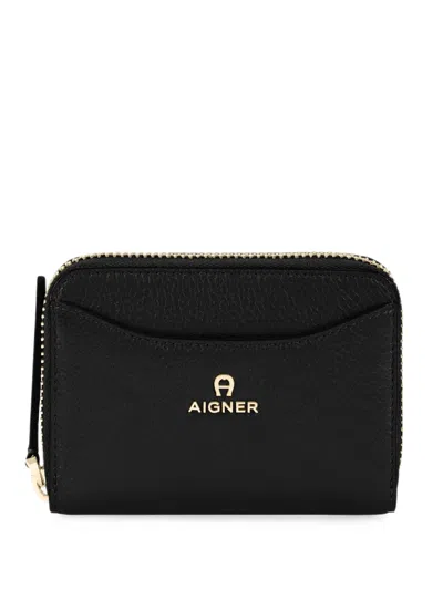 Aigner Marika Logo-plaque Pebbled Wallet In Black