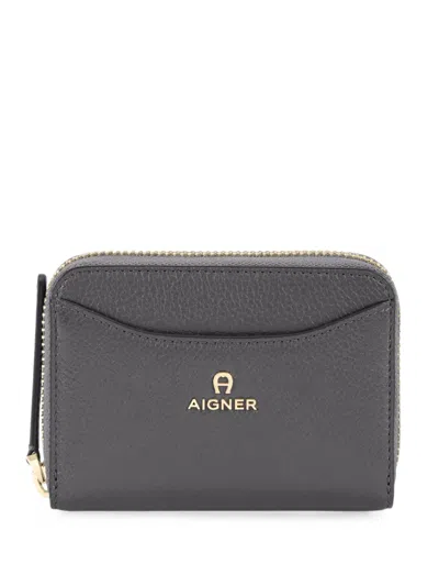Aigner Marika Logo-plaque Pebbled Wallet In Gray
