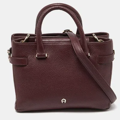 Aigner Maroon Leather Tote In Red