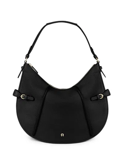Aigner Medium Cavallo Leather Shoulder Bag In Black