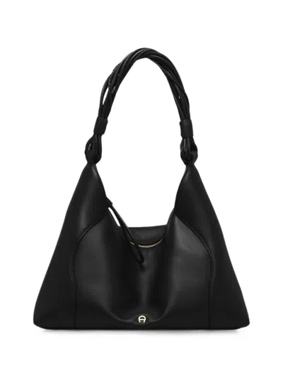 Aigner Medium Giara Leather Shoulder Bag In Black