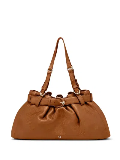 Aigner Medium Lavinia Buckled Leather Tote Bag In Brown