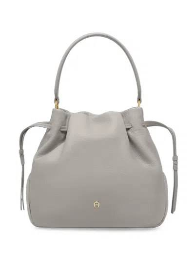 Aigner Medium Paola Leather Shoulder Bag In Gray
