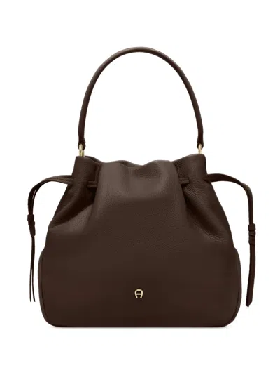 Aigner Medium Paola Pebbled Bucket Bag In Brown