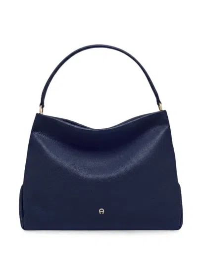 Aigner Medium Paola Pebbled Shoulder Bag In Blue