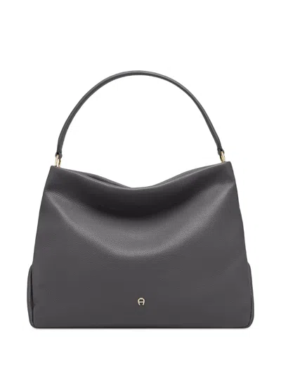 Aigner Medium Paula Grained-leather Tote Bag In Gray
