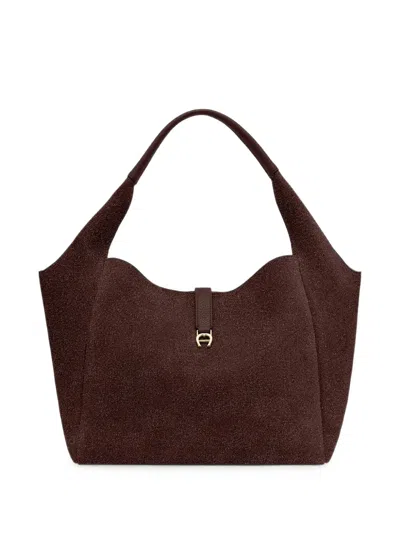 Aigner Medium Zaira Suede Shoulder Bag In Brown