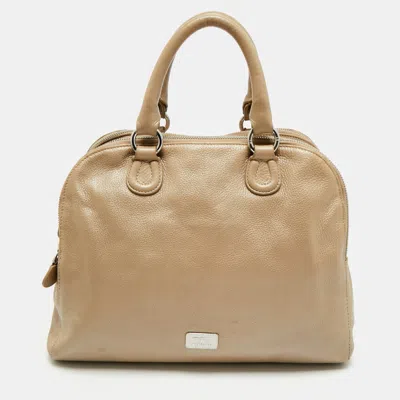 Pre-owned Aigner Metallic Beige Leather Double Zip Dome Satchel In Sand