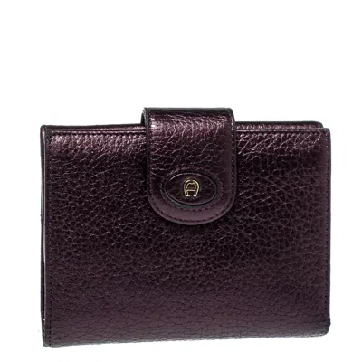 Aigner Metallic Purple Leather Compact Wallet In Multi