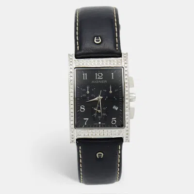 Pre-owned Aigner Modena Chronograph Black Stainless Steel Aftermarket Diamonds Leather A03100 Unisex Wristwatch 31 Mm