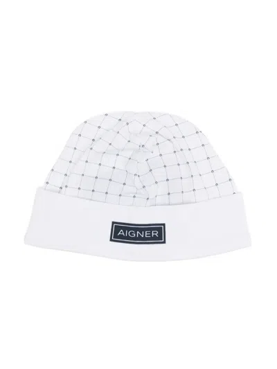 Aigner Babies' Monogram-print Jersey Beanie In White