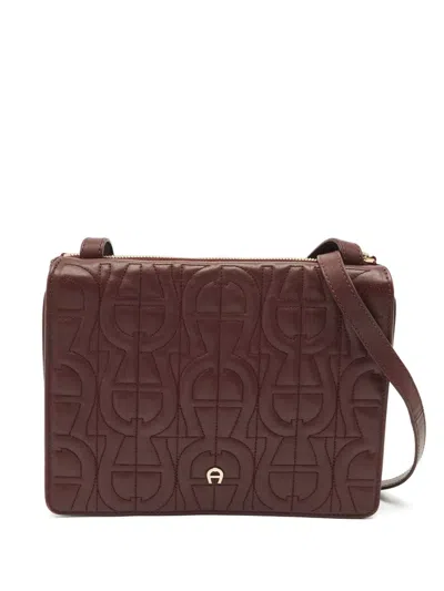 Pre-owned Aigner Monogram Quilted Crossbody Bag In Brown