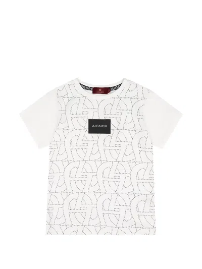 Aigner Kids' Monogram-print Logo-patch T-shirt In White