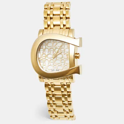Pre-owned Aigner Mother Of Pearl Gold Plated Stainless Steel Genua Due A31600 Women's Wristwatch 31 Mm In White