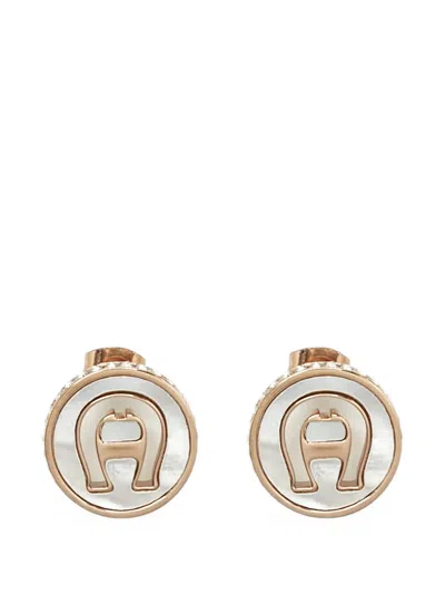 Pre-owned Aigner Mother-of-pearl Crystal Earrings In Pink