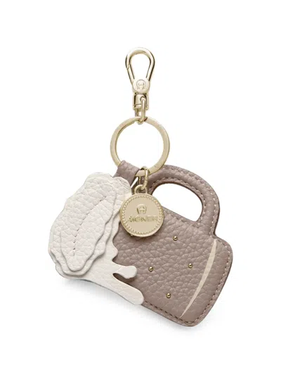 Aigner Mug-motif Leather Keychain In Brown