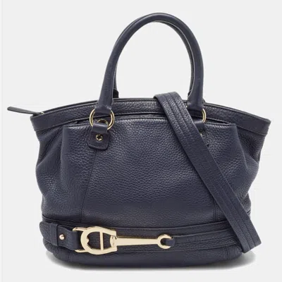 Pre-owned Aigner Navy Blue Leather Cavallina Satchel