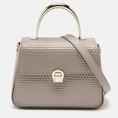 Aigner Old Rose Textured Leather Small Genoveva Top Handle Bag In Gray