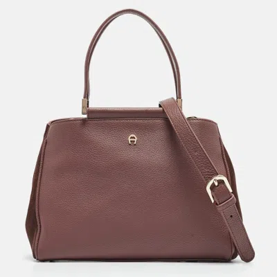 Aigner Old Rose/brown Leather And Suede Top Handle Bag In Pink