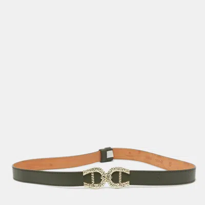 Pre-owned Aigner Olive Green Leather Logo Buckle Belt 90cm