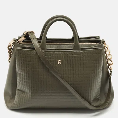 Pre-owned Aigner Olive Green Leather Olivia M Tote