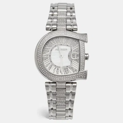 Pre-owned Aigner One Carat Diamond A34300 Mother Of Pearl Dial Stainless Steel Women's Wristwatch 33mm In White