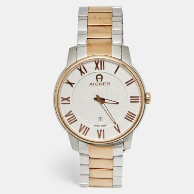 Pre-owned Aigner Padua A24021 Silver Dial Two Tone Stainless Steel Men's Wristwatch 42 Mm In Multicolor