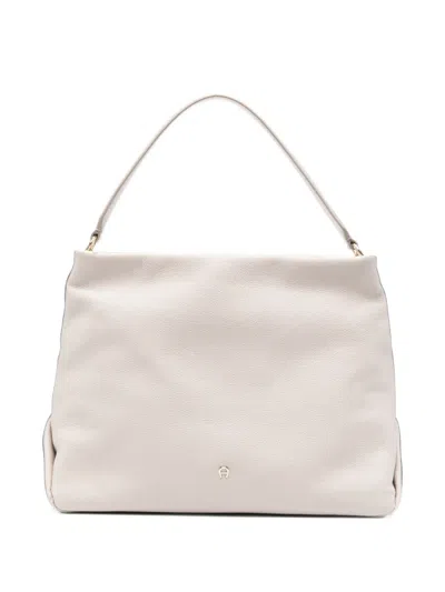 Aigner Paola Grained Leather Shoulder Bag In White