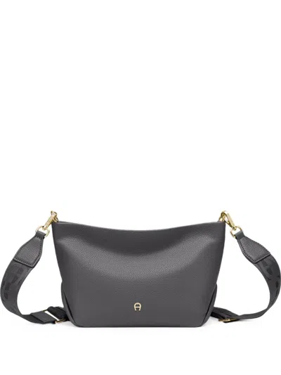 Aigner Paola Logo-plaque Grained-leather Crossbody Bag In Gray