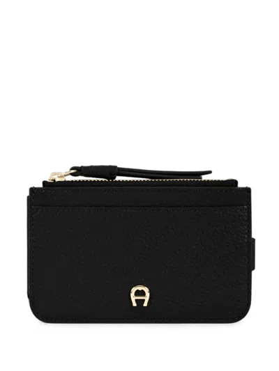 Aigner Paola Logo-plaque Pebbled Card Holder In Black