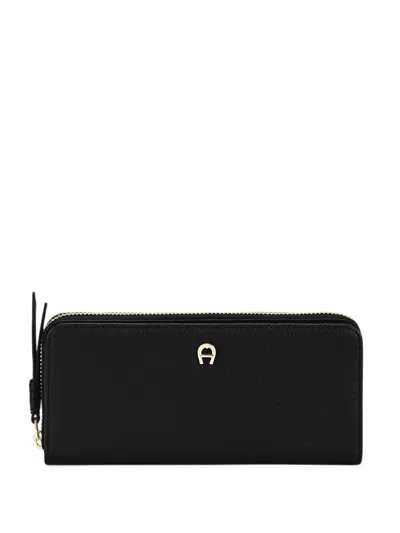 Aigner Paola Logo-plaque Pebbled-leather Wallet In Black