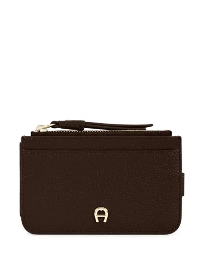 Aigner Paola Pebbled-leather Cardholder In Brown