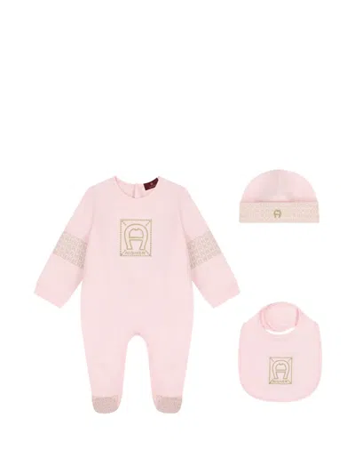 Aigner Pattern Babywear Set In Pink