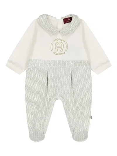 Aigner Babies' Peter Pan Collar Logo Pajamas In White