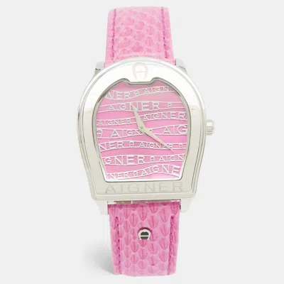 Pre-owned Aigner Pink Stainless Steel Leather Verona A48300 Women's Wristwatch 36 Mm