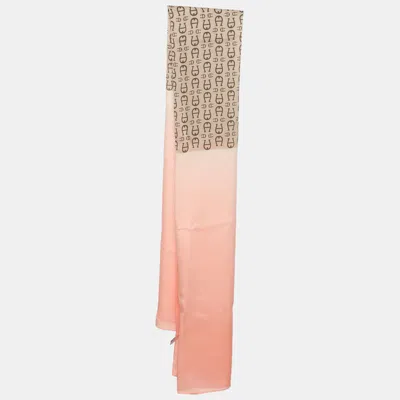 Pre-owned Aigner Pink/beige Logo Printed Silk Scarf