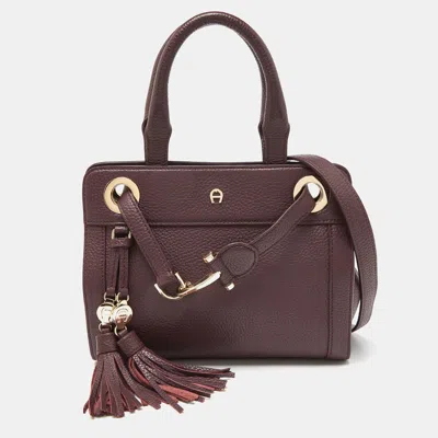 Pre-owned Aigner Plum Leather Cavallina Tote In Burgundy